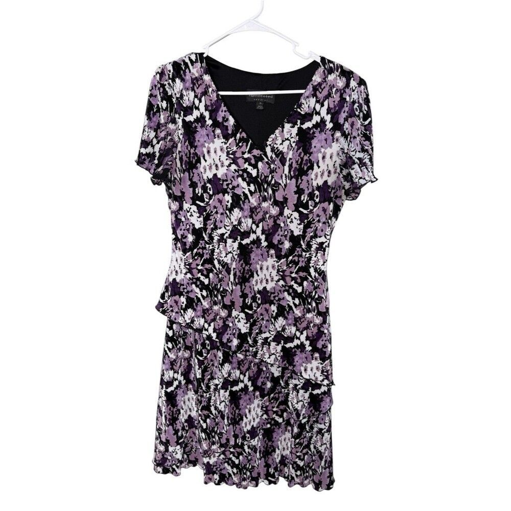 Connected Apparel Floral Pleated Tiered Sheath Dress Purple Size 10